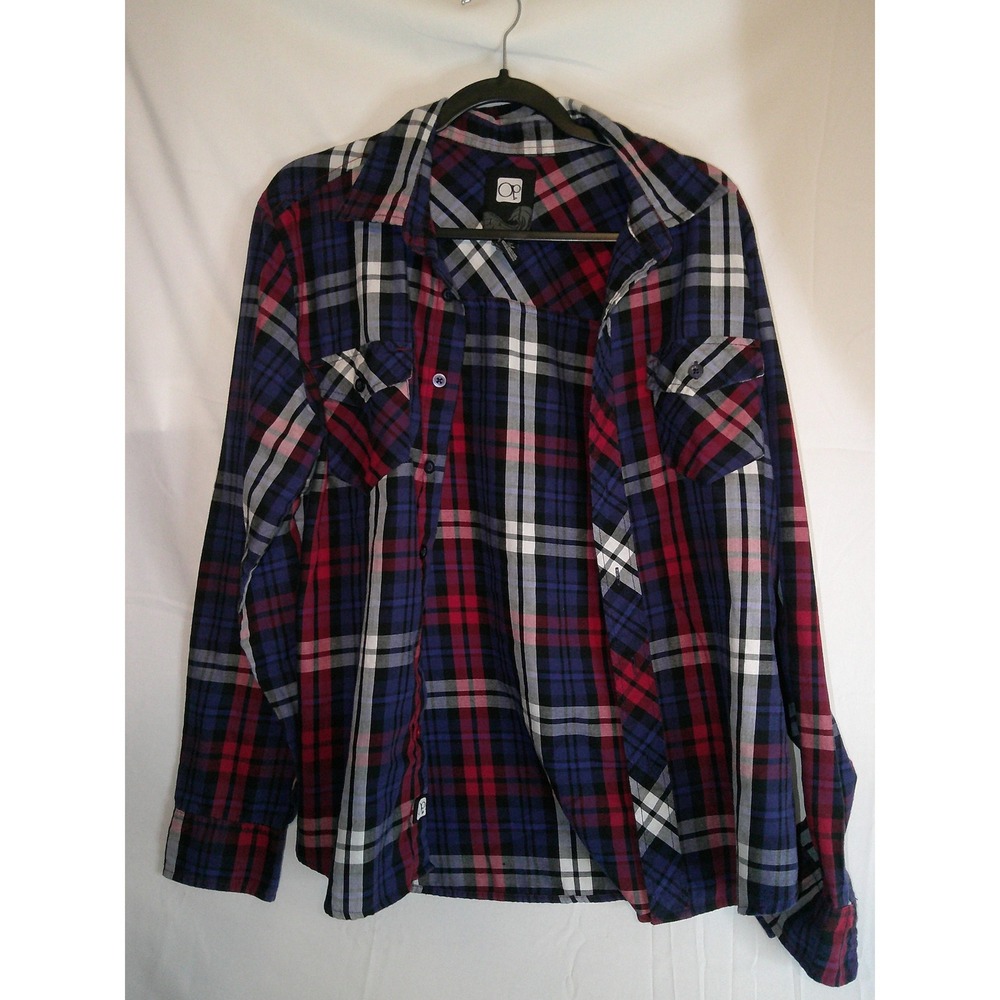 OP Ocean Pacific Plaid Button Down‎ Shirt Mens M Casual Long Sleeve